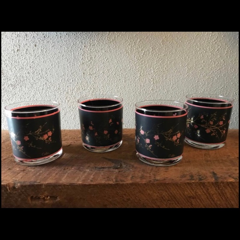 4 Verres vintage cerisiers Japonais en fleurs. 
Marque Cutler de collection